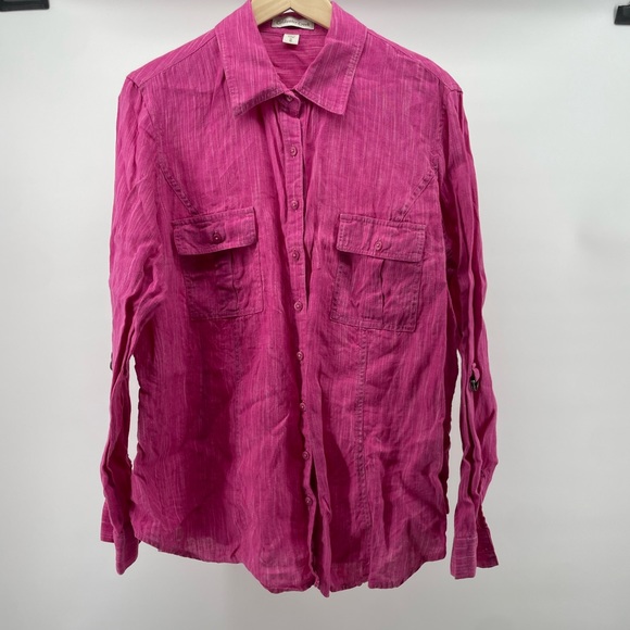 Coldwater Creek 100% Linen Shirt - Pink with thin white stripes - Size 1X - 18 - Picture 1 of 8